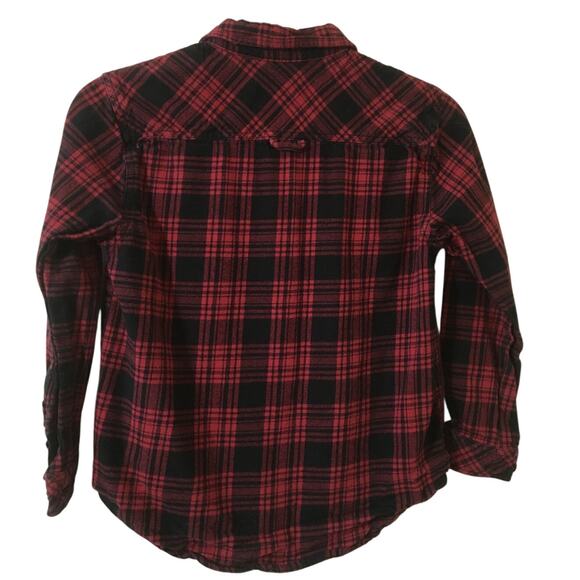 PD & C Red & Black Plaid Button Up Long sleeve Shirt Size 8 Boys - Picture 2 of 3